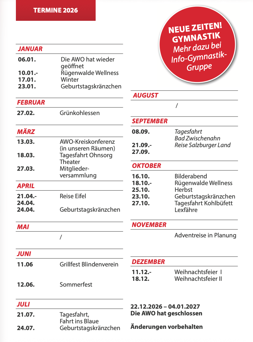 AWO Termine 2026