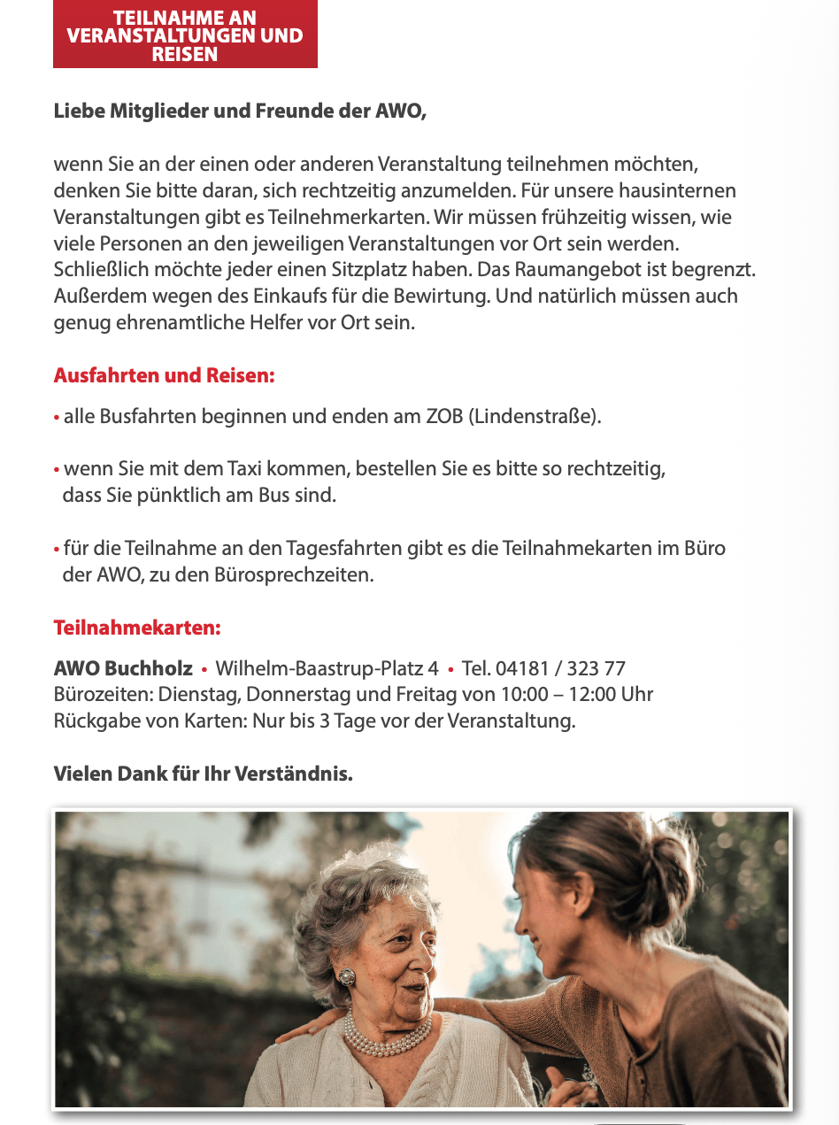 AWO Teilnahme Reisen 2026